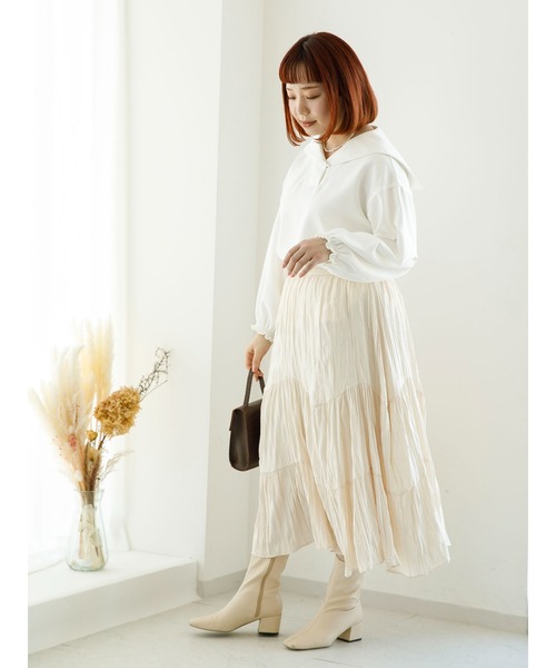 SLURR(スラ―)の「【大きいサイズ】セーラーカラーオーバーブラウス(シャツ/ブラウス・レディース・ベージュ/オフホワイト・L)」の19枚目の写真