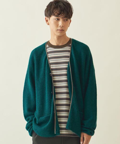 info. BEAUTY&YOUTH(インフォビューティアンドユース)の「【WEB限定】<info. BEAUTY&YOUTH> シャギー パイピング カーディガン(カーディガン/ボレロ・メンズ・ネイビー/ベージュ/ケリー・S/M/L)」の2枚目の写真