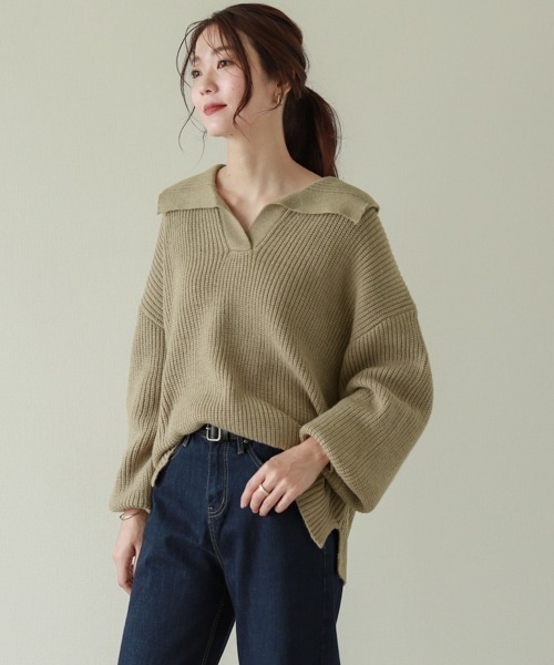 SUGAR BISKET(シュガービスケット)の「襟付きハイゲージニットトップス(ニット/セーター・レディース・ベージュ/ブラック/ブラウン/アイボリー・フリー)」の5枚目の写真