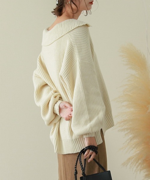 SUGAR BISKET(シュガービスケット)の「襟付きハイゲージニットトップス(ニット/セーター・レディース・ベージュ/ブラック/ブラウン/アイボリー・フリー)」の20枚目の写真