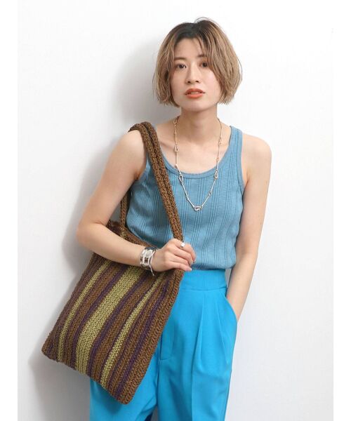 Ungrid(アングリッド)の「ランダムテレコタンクトップ(タンクトップ・レディース・オフホワイト/ブラック/ピンク/オレンジ/グリーン系その他/ブルー・FREE)」の4枚目の写真