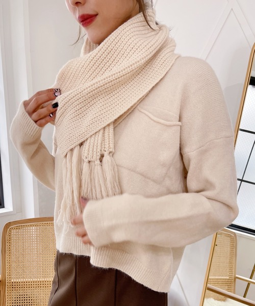 アミパリス ベージュ フリンジ マフラー ami ベージュ フリンジ