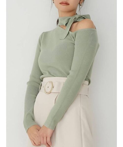 RESEXXY(リゼクシー)の「ワンショルチョーカーニット(ニット/セーター・レディース・ホワイト/ブラック/ベージュ/ミント・FREE)」の1枚目の写真