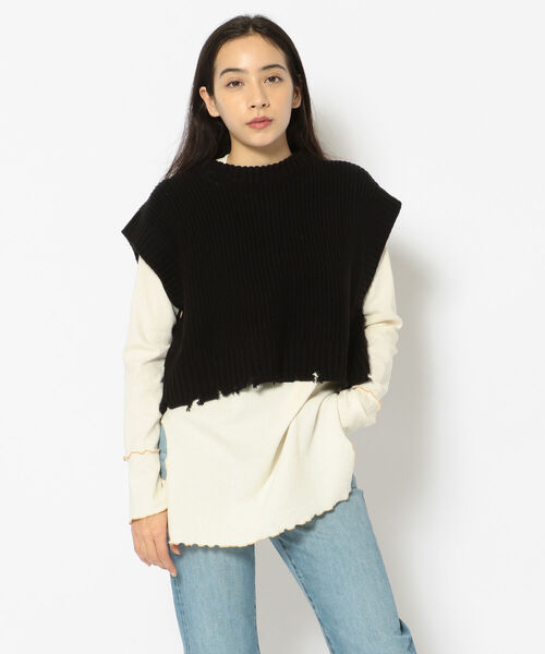 DROIT BELLO(ドロイトベロ)の「DROIT BELLO(ドロイトベロ)ショートタケバックスリットベスト(ベスト・レディース・ベージュ/ブラック・FREE)」の1枚目の写真