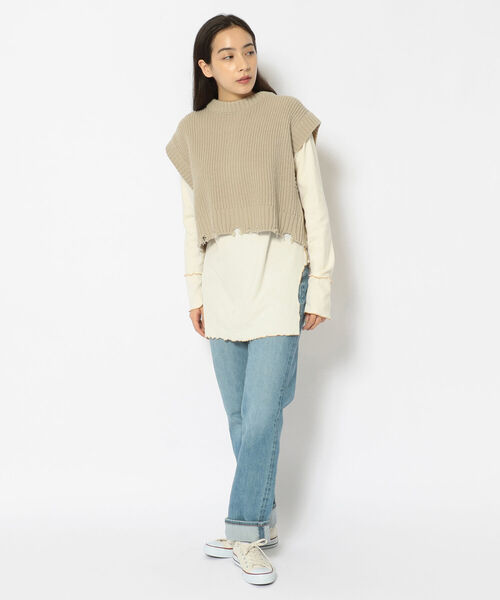 DROIT BELLO(ドロイトベロ)の「DROIT BELLO(ドロイトベロ)ショートタケバックスリットベスト(ベスト・レディース・ベージュ/ブラック・FREE)」の10枚目の写真