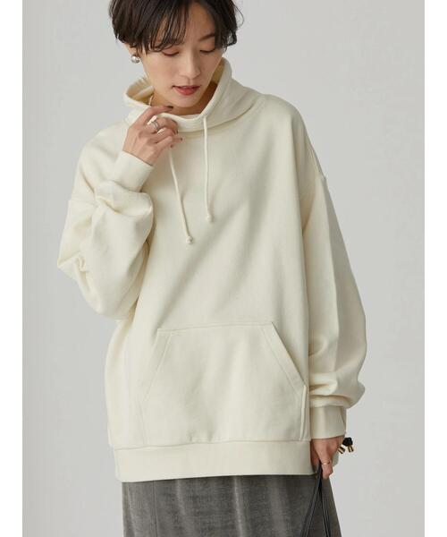 AMERICAN HOLIC（アメリカンホリック）の「ハイネックポケット付き裏毛プルオーバー（スウェット・レディース・ブラック/アイボリー/モカ・L/M）」の4枚目の写真