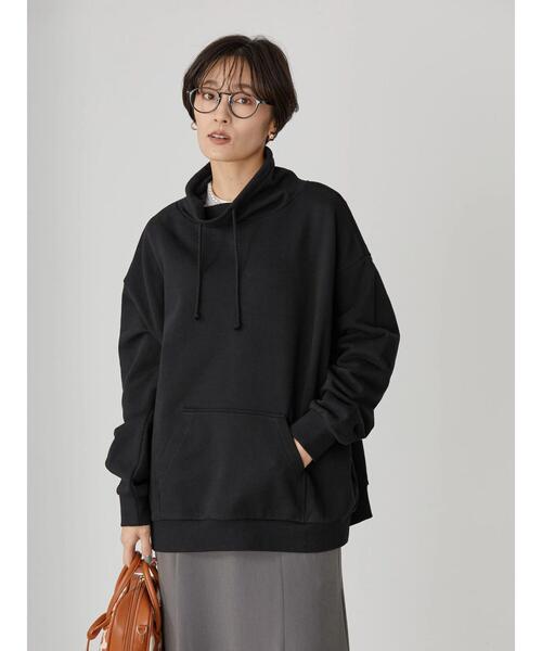 AMERICAN HOLIC（アメリカンホリック）の「ハイネックポケット付き裏毛プルオーバー（スウェット・レディース・ブラック/アイボリー/モカ・L/M）」の5枚目の写真