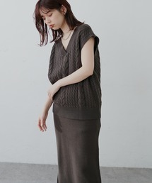 natural couture | 【セットアップ着用可能】着回し抜群Vネックケーブルニットベスト(ベスト)