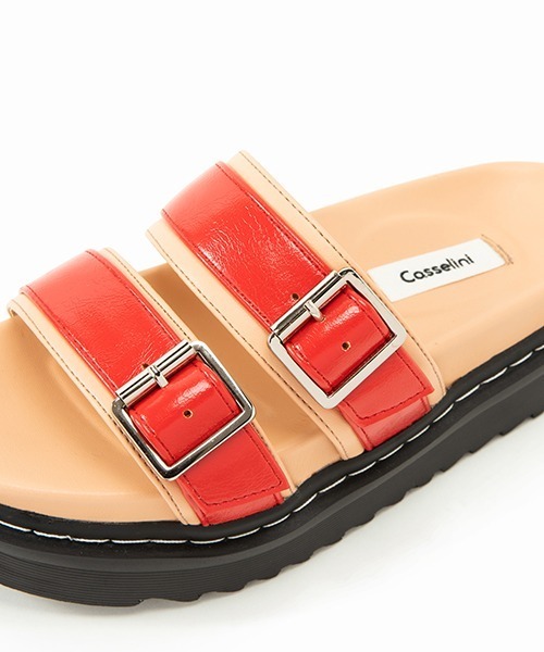 Casselini（キャセリーニ）の「Casselini(キャセリーニ)ダブルベルトミュール（サンダル・レディース・ブラック/レッド・S/M/L）」の9枚目の写真
