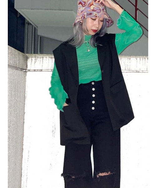 jouetie（ジュエティ）の「テーラードベストジレ（ベスト・レディース・ブラック/グリーン/アイボリー・MEDIUM）」の4枚目の写真