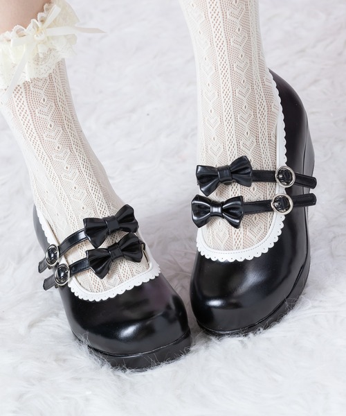 BODYLINE（ボディライン）の「リボンダブルストラップ ウェッジソールシューズ（パンプス・レディース・レッド/サックスブルー/ブラック×ホワイト/ブラック×ブラック/ホワイト×ピンク・24.0cm/22.5cm/23.5cm/24.5cm/23.0cm）」の3枚目の写真