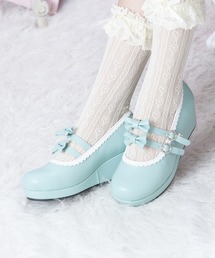 BODYLINE | コスプレやロリータにも使える リボンダブルストラップ ウェッジソールシューズ(パンプス)