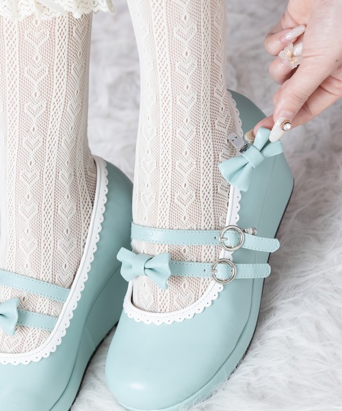 BODYLINE（ボディライン）の「リボンダブルストラップ ウェッジソールシューズ（パンプス・レディース・レッド/サックスブルー/ブラック×ホワイト/ブラック×ブラック/ホワイト×ピンク・24.0cm/22.5cm/23.5cm/24.5cm/23.0cm）」の22枚目の写真