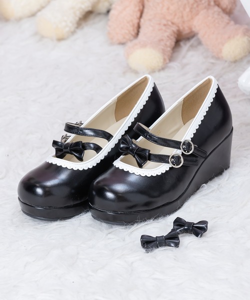 BODYLINE（ボディライン）の「リボンダブルストラップ ウェッジソールシューズ（パンプス・レディース・レッド/サックスブルー/ブラック×ホワイト/ブラック×ブラック/ホワイト×ピンク・24.0cm/22.5cm/23.5cm/24.5cm/23.0cm）」の10枚目の写真