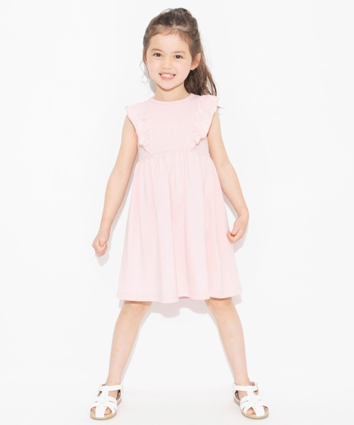 BRANSHES（ブランシェス）の「【WEB限定】無地/花柄肩フリル半袖ワンピース（ワンピース・キッズ・ブラック/ピンク/ブルー・130/100/120/110/150/140）」の2枚目の写真