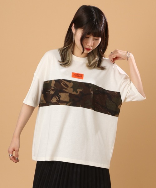 AVIREX(アヴィレックス)の「MESH PATTERN PRINTED T-SHIRT/ メッシュパターンプリントティーシャツ(Tシャツ/カットソー・レディース・オフホワイト/ブラック/ネイビー・FREE)」の1枚目の写真