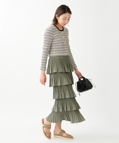 journal standard L'essage(ジャーナルスタンダードレサージュ)の「ランダムボーダー ショートカーディガン(カーディガン/ボレロ・レディース・ホワイト/ブラック/レッド・FREE)」の6枚目の写真