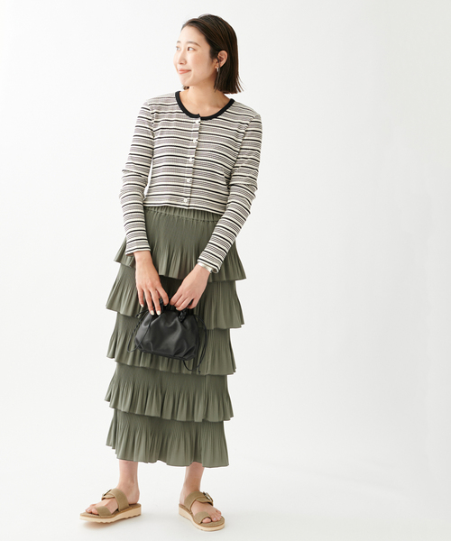 journal standard L'essage(ジャーナルスタンダードレサージュ)の「ランダムボーダー ショートカーディガン(カーディガン/ボレロ・レディース・ホワイト/ブラック/レッド・FREE)」の7枚目の写真
