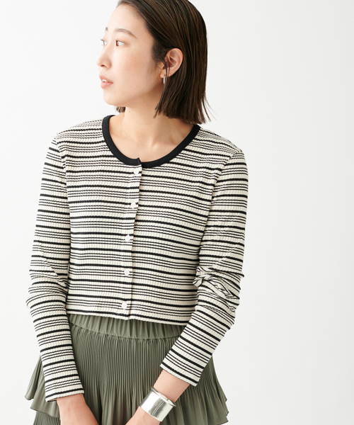 journal standard L'essage(ジャーナルスタンダードレサージュ)の「ランダムボーダー ショートカーディガン(カーディガン/ボレロ・レディース・ホワイト/ブラック/レッド・FREE)」の8枚目の写真