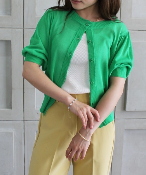 Meli rich（メリーリッチ）の「前後2way。シアーボリュームスリーブカーディガン（カーディガン/ボレロ・レディース・ブラック/オレンジ/グリーン/アイボリー・FREE）」の4枚目の写真