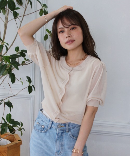 Meli rich（メリーリッチ）の「前後2way。シアーボリュームスリーブカーディガン（カーディガン/ボレロ・レディース・ブラック/オレンジ/グリーン/アイボリー・FREE）」の2枚目の写真