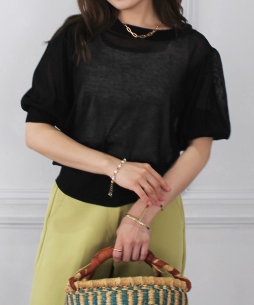 Meli rich（メリーリッチ）の「前後2way。シアーボリュームスリーブカーディガン（カーディガン/ボレロ・レディース・ブラック/オレンジ/グリーン/アイボリー・FREE）」の3枚目の写真