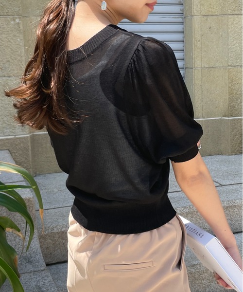 Meli rich（メリーリッチ）の「前後2way。シアーボリュームスリーブカーディガン（カーディガン/ボレロ・レディース・ブラック/オレンジ/グリーン/アイボリー・FREE）」の12枚目の写真