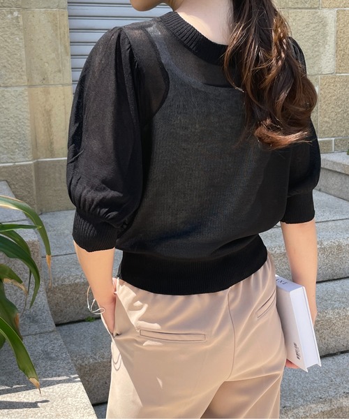 Meli rich（メリーリッチ）の「前後2way。シアーボリュームスリーブカーディガン（カーディガン/ボレロ・レディース・ブラック/オレンジ/グリーン/アイボリー・FREE）」の10枚目の写真