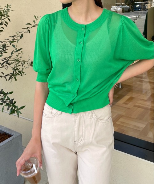 Meli rich（メリーリッチ）の「前後2way。シアーボリュームスリーブカーディガン（カーディガン/ボレロ・レディース・ブラック/オレンジ/グリーン/アイボリー・FREE）」の16枚目の写真