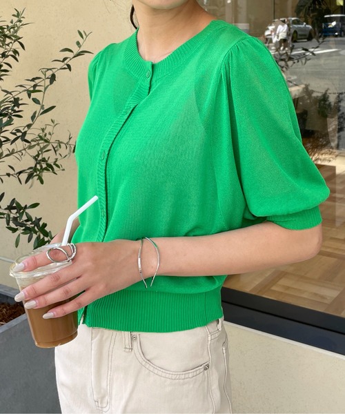 Meli rich（メリーリッチ）の「前後2way。シアーボリュームスリーブカーディガン（カーディガン/ボレロ・レディース・ブラック/オレンジ/グリーン/アイボリー・FREE）」の17枚目の写真