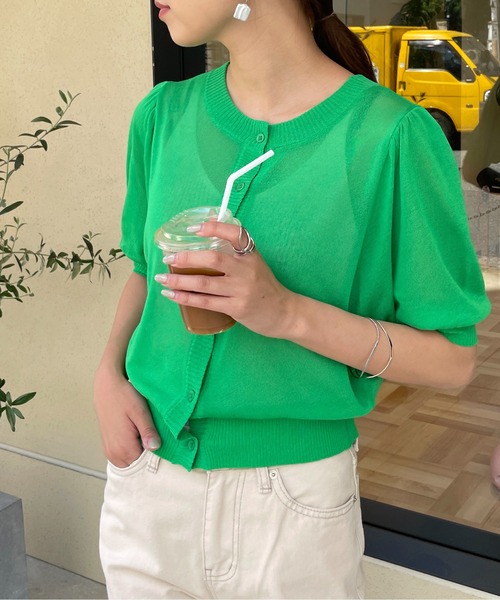 Meli rich（メリーリッチ）の「前後2way。シアーボリュームスリーブカーディガン（カーディガン/ボレロ・レディース・ブラック/オレンジ/グリーン/アイボリー・FREE）」の18枚目の写真