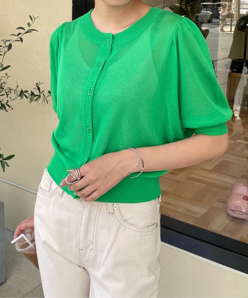 Meli rich（メリーリッチ）の「前後2way。シアーボリュームスリーブカーディガン（カーディガン/ボレロ・レディース・ブラック/オレンジ/グリーン/アイボリー・FREE）」の19枚目の写真