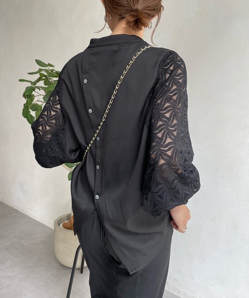 DouDou（ドゥドゥ）の「AW袖レーススキッパーブラウス（シャツ/ブラウス・レディース・ベージュ/ブラック/オフホワイト・FREE）」の3枚目の写真