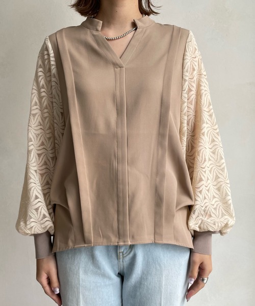 DouDou（ドゥドゥ）の「AW袖レーススキッパーブラウス（シャツ/ブラウス・レディース・ベージュ/ブラック/オフホワイト・FREE）」の21枚目の写真