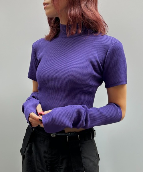 FIG&VIPER（フィグアンドバイパー）の「アームウォーマーボトルネックリブニットトップス（ニット/セーター・レディース・ブラック/パープル/ブラウン・FREE）」の3枚目の写真