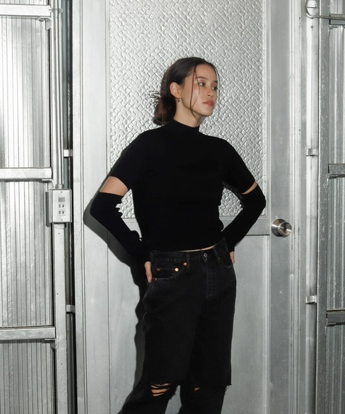 FIG&VIPER（フィグアンドバイパー）の「アームウォーマーボトルネックリブニットトップス（ニット/セーター・レディース・ブラック/パープル/ブラウン・FREE）」の12枚目の写真