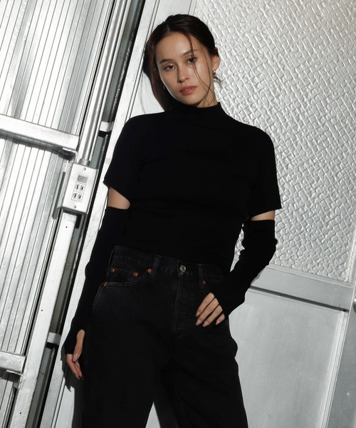 FIG&VIPER（フィグアンドバイパー）の「アームウォーマーボトルネックリブニットトップス（ニット/セーター・レディース・ブラック/パープル/ブラウン・FREE）」の10枚目の写真