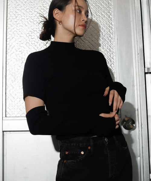 FIG&VIPER（フィグアンドバイパー）の「アームウォーマーボトルネックリブニットトップス（ニット/セーター・レディース・ブラック/パープル/ブラウン・FREE）」の9枚目の写真