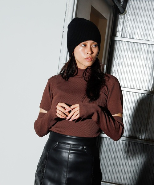 FIG&VIPER（フィグアンドバイパー）の「アームウォーマーボトルネックリブニットトップス（ニット/セーター・レディース・ブラック/パープル/ブラウン・FREE）」の14枚目の写真