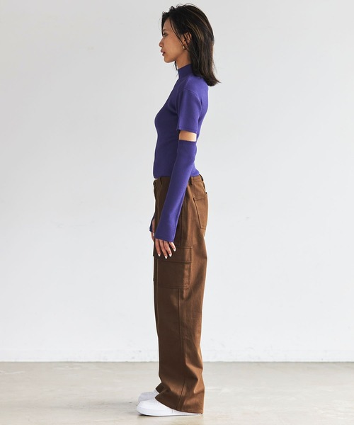 FIG&VIPER（フィグアンドバイパー）の「アームウォーマーボトルネックリブニットトップス（ニット/セーター・レディース・ブラック/パープル/ブラウン・FREE）」の5枚目の写真