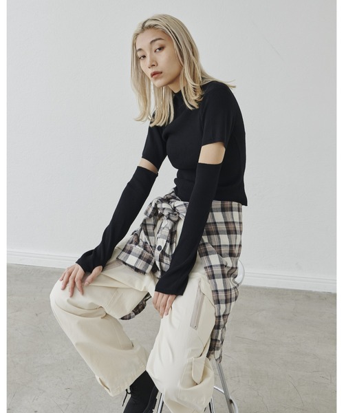 FIG&VIPER（フィグアンドバイパー）の「アームウォーマーボトルネックリブニットトップス（ニット/セーター・レディース・ブラック/パープル/ブラウン・FREE）」の7枚目の写真