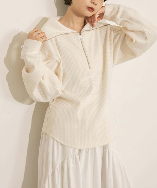 KBF(ケイビーエフ)の「ハーフZIPデザイントップス(Tシャツ/カットソー・レディース・ネイビー/レッド/アイボリー・ONE)」の18枚目の写真