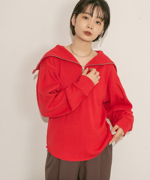 KBF(ケイビーエフ)の「ハーフZIPデザイントップス(Tシャツ/カットソー・レディース・ネイビー/レッド/アイボリー・ONE)」の22枚目の写真