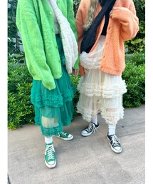 チュールフリルロングスカート