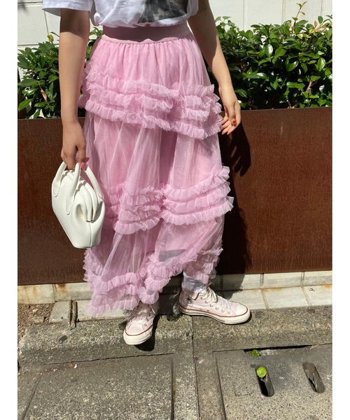 WC(ダブル シー)の「チュールフリルロングスカート(スカート・レディース・ピンク/グリーン/アイボリー/ブラック・FREE)」の17枚目の写真