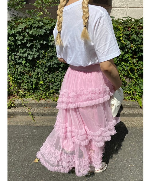 WC(ダブル シー)の「チュールフリルロングスカート(スカート・レディース・ピンク/グリーン/アイボリー/ブラック・FREE)」の12枚目の写真