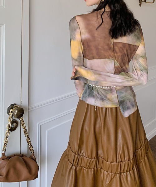 meJane（ミージェーン）の「むら染めパッチワークシアーロングTシャツ【ZOZOTOWN限定】（Tシャツ/カットソー・レディース・ブラウン系・FREE）」の4枚目の写真