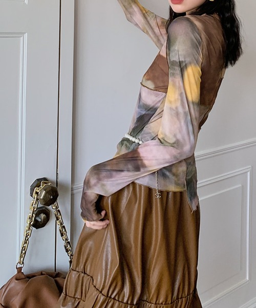meJane（ミージェーン）の「むら染めパッチワークシアーロングTシャツ【ZOZOTOWN限定】（Tシャツ/カットソー・レディース・ブラウン系・FREE）」の7枚目の写真