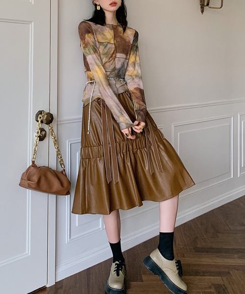 meJane（ミージェーン）の「むら染めパッチワークシアーロングTシャツ【ZOZOTOWN限定】（Tシャツ/カットソー・レディース・ブラウン系・FREE）」の3枚目の写真