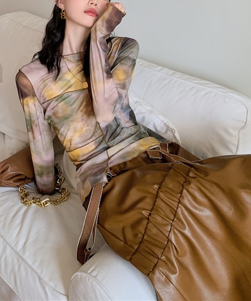 meJane（ミージェーン）の「むら染めパッチワークシアーロングTシャツ【ZOZOTOWN限定】（Tシャツ/カットソー・レディース・ブラウン系・FREE）」の9枚目の写真